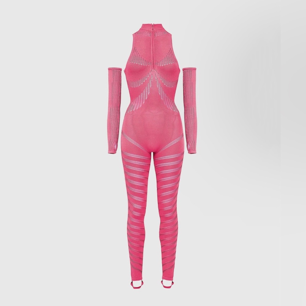 Pink Knitted Contour Jumpsuit with Sleeves